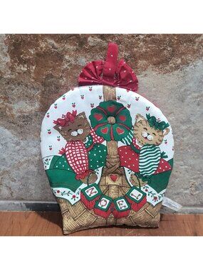 Vintage Christmas Potholder Trivet Two Teddy Bears Wreath NOEL Blocks